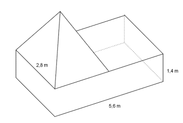 Figuren består av et rett, firkantet prisme og en pyramide. Prismet har dimensjoner på 5.6 m, 2.8 m og 1.4 m. Pyramiden står oppå toppen av prismet, og den har en kvadratisk bunn der den ene siden også er den ene "breddesiden" i prismet (lengde 2,8 m).